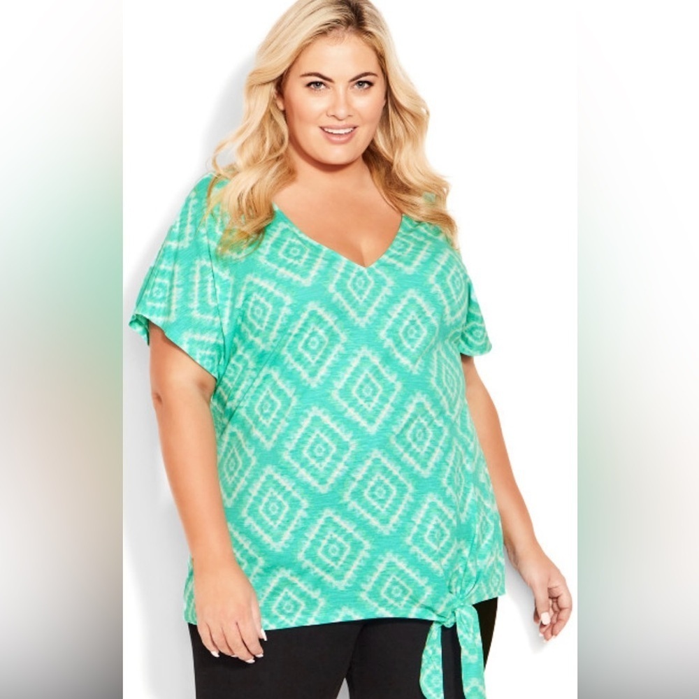 Avenue Anya Tie Front Top - Green Tie Dye Size 22/24
